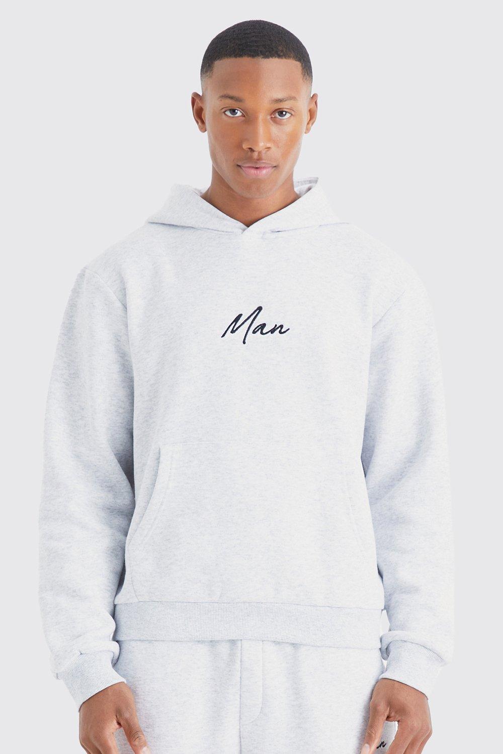 Mens Grey Man Boxy Marl Hoodie, Grey